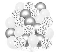 60 Pièces Ballons Argentés et Blancs, Ballons Argent Métallisé | Blanc Argent Latex Ballon et ballons Confettis pour Décorations de Anniversaire, Baby Shower, Célébrations Mariage