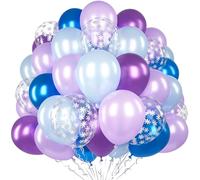 60 Pièces Ballons Thème Frozen, 12 Pouces Métallisé Bleu Violet Latex Ballon avec 2 Rubans et Confettis Flocons de Neige pour Filles Princesse Anniversaire Thème Frozen Baby Shower Fiançailles