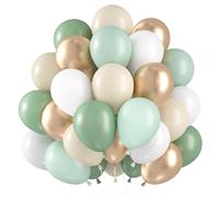60 Pièces Ballons Vert Beige, Ballon Vert Sauge, Ballons Anniversaire Verts Olive Blanc Or, LatexBallons Verts Rétro Decoration pour Garçons Filles Anniversaire Baby Shower Mariage Jungle Fête Décor