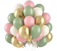 60 Pièces Ballons Vert Rose, Ballons Anniversaire Vert Sauge Metallic Or Rose Latex Balloons pour Garçons Filles Anniversaire Mariage Baby Shower Fiancailles Jungle Fête Décor