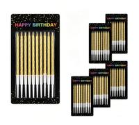 60 Pièces Bougie Anniversaire Or, Bougies Gateau Anniversaire Fines et Élégantes avec Supports, Cierge Magique pour Décoration de Gâteaux, Fêtes, Mariages et Célébrations