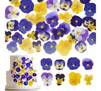 60 Pièces Décorations de Fleurs de Pensées Gâteau Comestibles Cupcake Mini Fleurs En Papier 2D Décoration De Gâteau Florale Convient pour un joyeux anniversaire un thème de mariage la Saint Valentin