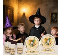 60 pièces Ensemble de vaisselle de fête magique pour sorcier, décoration de vaisselle pour anniversaire de sorcier pour enfants, vaisselle pour anniversaire magique, ensemble de vaisselle de fête pour