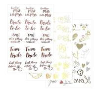 60 Pièces Feuilles Tatouages Temporaires mariage EVJF Faux Autocollants La Mariée Team Mariée Tatouages Ephémères Tattoos Étanche Décoration pour Enterrement de Vie de Jeune Fête Cadeau