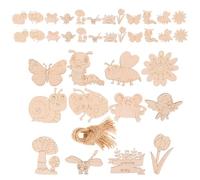 60 Pièces Formes en Bois Brut 12 Modèles 12 Modèles | Peindre et Décorer, Insecte Libellule Escargot Fleur, avec Cordelette Suspendue, Kaki