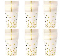 60 Pièces Gobelet Carton, Goblets Carton Jetables, Gobelets Carton Noel, Gobelets Jetable, Gobelets en Papier mit Pois Dorés, pour Café, Thé, Bboissons, Mariage, Fournitures Fête, 250ml (Blanc)