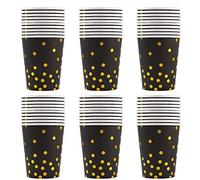 60 Pièces Gobelet Carton, Goblets Carton Jetables, Gobelets Carton Noel, Gobelets Jetable, Gobelets en Papier mit Pois Dorés, pour Café, Thé, Bboissons, Mariage, Fournitures Fête, 250ml (Noir)