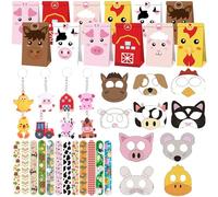60 pièces remplissage sacs fête ferme masques animaux autocollants breloques bracelets attaches pour anniversaire babyshower fournitures goodies sacs cadeaux