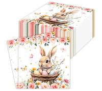 60 Pièces Rose Serviettes de Pâques Jetables, Serviettes Cocktail lapin œufs Serviette de Table Easter Papier Serviette Décoratives pour Fournitures de Fête de dîner de Pâques, 33x33cm
