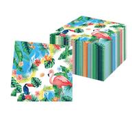 60 Pièces Serviettes à Flamant,Hawaii Serviettes Cocktail Papier Vaisselle Jetable Toucan Été Monstera Serviette de Table pour Mariage Anniversaire Apéritif Noël Baptême Dessert Décoration,33 * 33cm