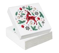 60 Pièces Serviettes de Noël Jetables, Serviettes Cocktail Renne De Noël Serviette de Table Papier Noel Serviettes Décoratives pour Fournitures de Fête de dîner de Noël, 33x33cm
