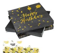 60 Pièces Serviettes Joyeux Anniversaire Noir Or, Serviette de Table Papier Serviette Papier Anniversaire avec Confettis Anniversaire, pour Fête d'Anniversaire(Noir Or)