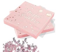 60 Pièces Serviettes Joyeux Anniversaire Rose Gold, Serviette de Table Papier Serviette Papier Anniversaire avec Confettis Anniversaire, pour Fête d'Anniversaire (Rose Gold)