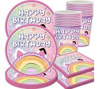 60 Pièces Set de fête Maison de Poupée, La Vaisselle de Fête Dans le Rose Compose, Dont des Assiettes, Des Tasses, Des Serviettes, Convient Pour une Fête D'anniversaire Pour 20 Personnes