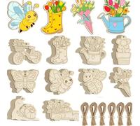 60 pièces Œufs de Pâques en bois à peindre, 10 pièces Fleurs et silhouettes de papillon en bois brut DIY, convient pour l'artisanat, la décoration suspendue, les cadeaux de décoration d'œufs mignons p