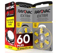 60 Piles pour Appareils Auditifs Rayovac Extra Size 10 Technologie Suond Fusion - 10 Plaquettes de 6 Piles