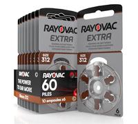 60 Piles pour Appareils Auditifs Rayovac Extra Size Technologie Suond Fusion 312-10 Plaquettes de 6 Piles