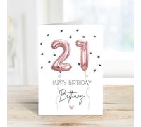 60 Second Makeover Carte d'anniversaire 21e anniversaire personnalisable avec ballon en aluminium Rose