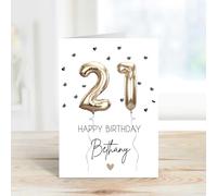 60 Second Makeover Carte d'anniversaire 21e anniversaire personnalisée avec ballon en aluminium Doré