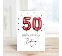 60 Second Makeover Carte d'anniversaire 50 ans personnalisée avec ballon en aluminium Rouge