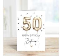 60 Second Makeover Carte d'anniversaire 50e anniversaire personnalisée avec ballon en aluminium pour elle