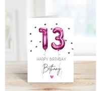 60 Second Makeover Carte d'anniversaire personnalisable pour 13e anniversaire Motif ballon en aluminium Rose