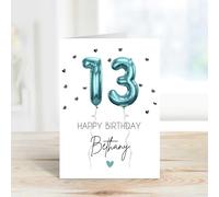 60 Second Makeover Carte d'anniversaire personnalisée pour 13e anniversaire Motif ballon en aluminium