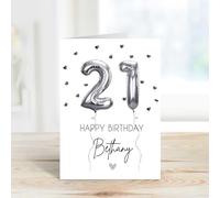 60 Second Makeover Carte d'anniversaire personnalisée pour 21e anniversaire Motif ballon en aluminium Argenté