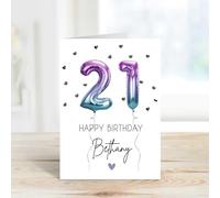 60 Second Makeover Carte d'anniversaire personnalisée pour 21e anniversaire Motif ballon en aluminium