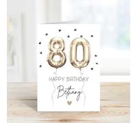 60 Second Makeover Carte d'anniversaire personnalisée pour 80e anniversaire Motif ballon en aluminium Doré
