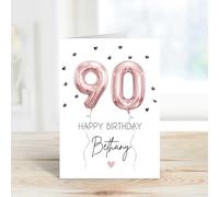 60 Second Makeover Carte d'anniversaire personnalisée pour 90e anniversaire Motif ballon en aluminium Rose