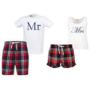 60 Second Makeover Limited Ensemble pyjama assorti Mr and Mrs Couples Tartan Short Couple Chien Bulldog, Rouge, femmes XL hommes M