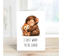 60 Second Makeover Limited Punch Monkey I Just Want To Be Loved Carte de vœux vierge A6 avec enveloppe, carnets, cartes d'affirmation positive, cadeaux d'amitié, cartes « Thinking of You »