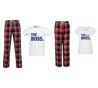 60 Second Makeover Limited The Boss The Real Boss Pyjama assorti pour couple Motif tartan, Rouge, femmes XL hommes L