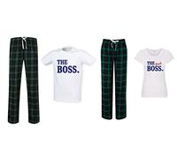 60 Second Makeover Limited The Boss The Real Boss Pyjama assorti pour couple Motif tartan, Vert, femmes XS hommes XL