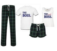 60 Second Makeover The Boss The Real Boss Couples Assortis Pyjama Tartan Set Couples Pyjama Anniversaire Noël - Vert, Ladies L Mens M