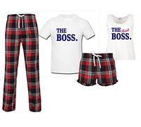 60 Second Makeover The Boss The Real Boss Couples Assortis Pyjama Tartan Set Couples Pyjama Anniversaire Noël - Rouge, Ladies L Mens XL