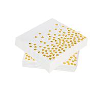 60 Serviettes en Papier à Pois Doré 33x33 cm - 3 Épaisseurs pour Anniversaire, Mariage & Fêtes Blanches