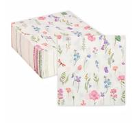 60 serviettes en papier motif floral, serviettes papier jetables pour décoration de table, baptême, anniversaire, mariage, communion, fêtes de famille et entre amis, 33x33 cm