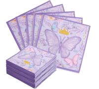 60 Serviettes Papier Papillons Violet, Serviettes de Fête 3 Plis 33 × 33 cm, Décoration Anniversaire Princesse & Table de Fête pour Fille & Famille