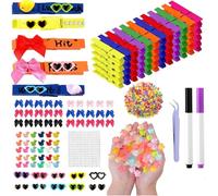 60 Set Cheer Pins Spirit Clips, 60 Cheer Clothes Pins en Bois 30 Mini Canards en résine 30 Mini Arcs 30 Etoiles et Autocollants Stylo Colle Ruban pour Sac (Colorful)
