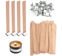 60 Sets Of Wooden Candle Wicks With 30 Metal Bases,Natural Wood Candle Wicks 13 X 130 Mm,Trimmable,Ideal For Making Scented Candles,Diy Crafts