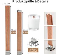 60 Sets Wooden Candle Wick With Metal Bases, 13 X 130/150 Mm Wooden Candle Wick Trimmable For Candle Making