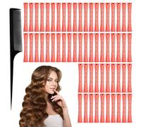 60 Tiges de Permanente de Cheveux Tige, Ensemble de bigoudis pour cheveux courts et longs - Perfectionnez vos boucles avec nos bigoudis pour permanente, Kit complet avec bigoudis chauffants(Rouge)