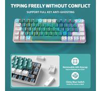 60% UK Layout Mechanical Gaming Keyboard,62 Keys Ultra-Compact Blue Switches,Mixed Color Wired Desktop Keyboard,19 RGB Backlight Modes-Aqua Green