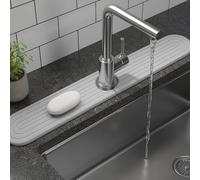 60 x 10 cm Contour de Robinet Absorbant,Ø6.5 cm Pierre Absorbante Evier,Tapis de Robinet pour évier de Cuisine,Séchage rapide,Contour Robinet Diatomite pour évier de Cuisine et de Salle de Bain,Gris