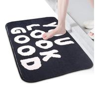 60 x 40cm Tapis de Bain “You Look Good”,Noir Tapis de Salle de Bain,Matériel de Polyester Non-Slip Absorbent Bath Mat,Antidérapant Memory Bathroom Rug pour Salle de Bain,Baignoire et Cuisine