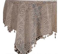 (60 X 60 Cm - Dentelle À Balai Beige) Nappe Ronde Vintage Pastorale Américaine Faite À La Main Au Crochet, Ajourée, En Dentelle, À Franges Et Pompons, Pour Table À Manger De Mariage A