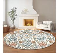 60 x 60 cm Tapis Rond Lavable en Machine, William Morris Botanique Fleurs Anti Slip Rond Tapis avec Verso antidérapant pour Salon Chambre à Coucher Chevet - Couleur Claire Interieur Décoration