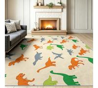60 x 90 cm Mignon Animaux Jungle Dinosaure Silhouette Impression Tapis | Jaune Doux Antidérapant Lavable Tapis Salon, Cartoon Illustratif Style pour Chambre Enfant Salle À Manger